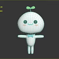 Cute White Cartoon Character With Green Seedling On Head And Blue Bow Tie Smiling