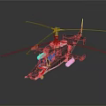 Black Military Style Helicopter With Shark Mouth Design Rotors And Reflection On Gray Background