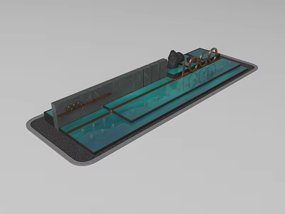 Modern Water Fountain With Rectangular Pool Stone Base And Metal Decorative Elements 3d model