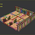 3D Rendered Landscape With Brick Walls Grid Ground And Chess Like Elements