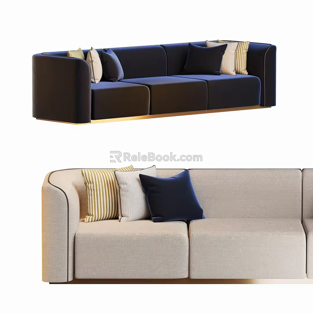 Modern in-line three-seat sofa 3d model