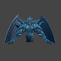 Blue Mythical Creature Character With Large Wings Muscular Body Horned Head And Glowing Eyes