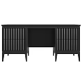 Modern Black Desk With Slatted Doors Rectangular Top And Storage Cabinets