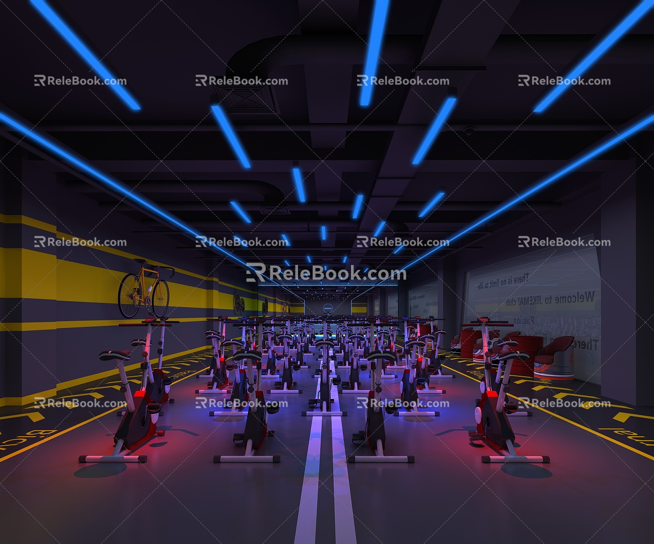 Industrial-style spinning room gym 3d model