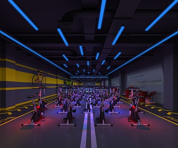 Industrial-style spinning room gym 3d model