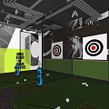 Indoor Golf Sports Equipment in Modern Practice Space with Targets Net and Golf Balls