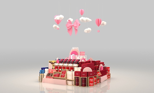 Valentine's Day Christmas Oversized Bow Clouds Origami Folding Fan pink Atmosphere Cosmetics Department Store Display Decorations 3d model