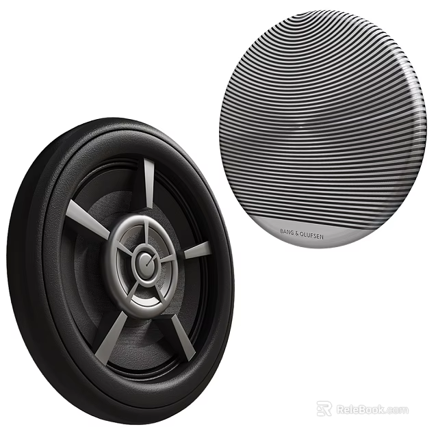 Sleek Black Round Headphone Speakers With Metallic Accents And Textured Surface 3d model 