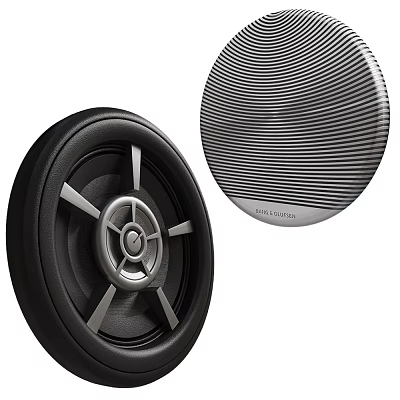 Sleek Black Round Headphone Speakers With Metallic Accents And Textured Surface 3d model