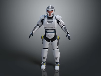 Sci-Fi Human Character Wearing Futuristic White Gray Armor Protective Suit 3d model