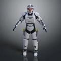 Sci-Fi Human Character Wearing Futuristic White Gray Armor Protective Suit