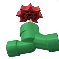Green Valve With Red Wheel Handle And Metallic Connection Structure Design 3d model