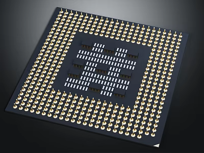 High Performance Computer Chip With Gold Pins And Intricate Circuitry 3d model