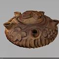 Terracotta Pumpkin Container With Grape Leaf Carvings Multiple Spouts And Decorative Lid For Home Decor