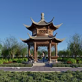 Chinese-style pavilion Hexagonal pavilion with heavy eaves 3d model