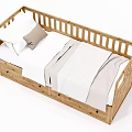Wooden Single Bed with Railings White Mattress Bedding and Storage Drawers Below