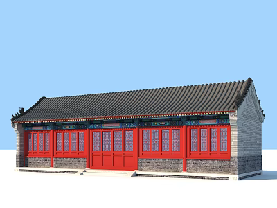 Chinese-style ancient building with antique folk house painting 3d model