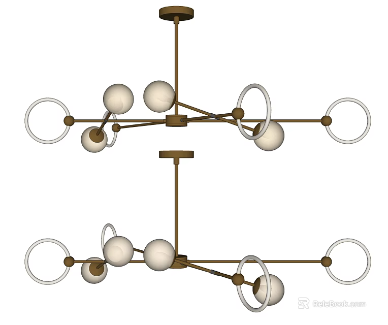 Modern Brass Chandelier With Circular Rings And Spherical Bulbs Design 3d model 