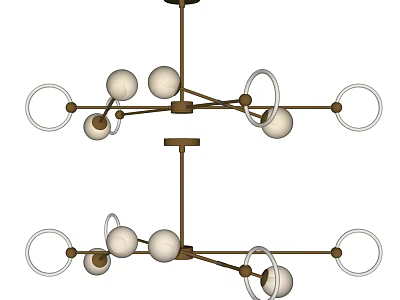 Modern Brass Chandelier With Circular Rings And Spherical Bulbs Design 3d model