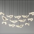 Butterfly Wing Shaped Multiple Pendant Lights Hanging On Gray Background With Soft Light 3d model