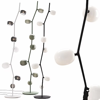 Modern Floor Lamp With Spherical Shades Multiple Bulbs And Metal Frame In Black White Green 3d model