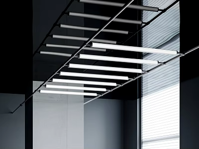Modern White Strip Wall Sconce For Gray Wall With Black Ceiling And Window 3d model