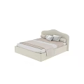 Modern Double Bed with Upholstered Frame Light Colored Bedding Pillows and Blanket Design 3d model