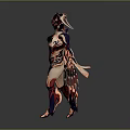 Futuristic Armored Character With Biomechanical Creature Design And Detailed Red Blue White Exoskeleton