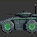 Futuristic Armored Military Vehicle Design with Turret Antenna Large Wheels and Green Accents
