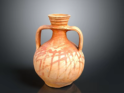Terracotta Sculpture Carving Of Two Handled Clay Pot With Intricate Surface Patterns 3d model