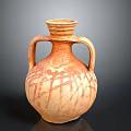 Terracotta Sculpture Carving Of Two Handled Clay Pot With Intricate Surface Patterns