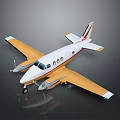 Small White and Yellow Airplane with Twin Propellers Windows Landing Gear on Dark Background