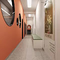 Dance School Studio With Arch Windows Ballet Barres Gray Flooring And Pink Dark Walls