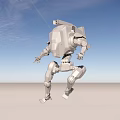 3D Rendered Silver Robot With Mechanical Structure Walking On Desert Ground Under Blue Sky