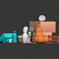 Assorted Food Packaging Bottles Containers And Sprays On Reflective Surface 3d model