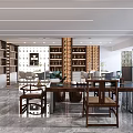 Modern Exhibition Hall Interior Design With Circular Hole Partition And Display Shelves