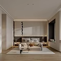 Elegant Modern Bedroom Interior With Beige Bed Multiple Pillows Bedside Tables And Blinds