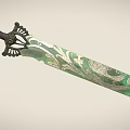 Decorative Green Sword With Intricate Silver Floral Patterns And Ornate Hilt