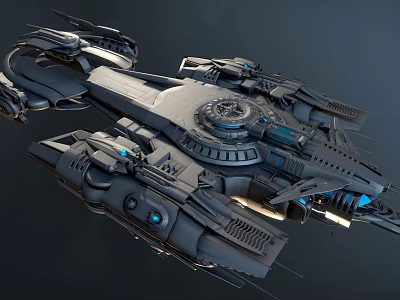 Futuristic Spaceship With Metallic Structure Blue Lights And Detailed Design Features 3d model