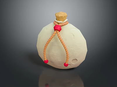 White Moon Shaped Decorative Storage Bottle With Cork Stopper Orange Red Rope And Red Beads 3d model
