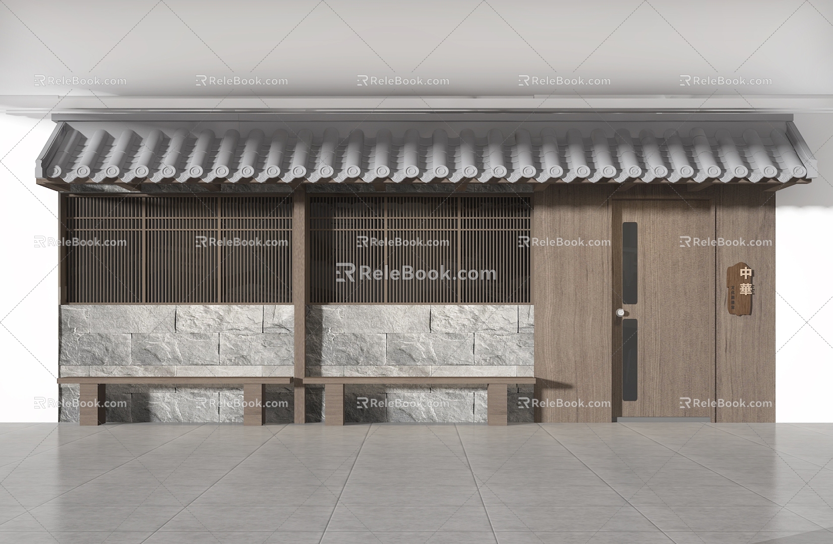 New Chinese Style Door Head Door Building Door Face Eaves Door Door Restaurant Door Head Wooden Chair Storefront 3d model