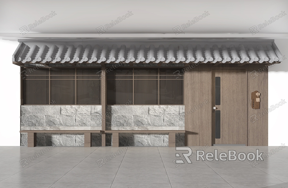 New Chinese Style Door Head Door Building Door Face Eaves Door Door Restaurant Door Head Wooden Chair Storefront model