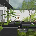 Serene Zen Courtyard Garden Design With Natural Water Feature Stone Path And Lush Greenery
