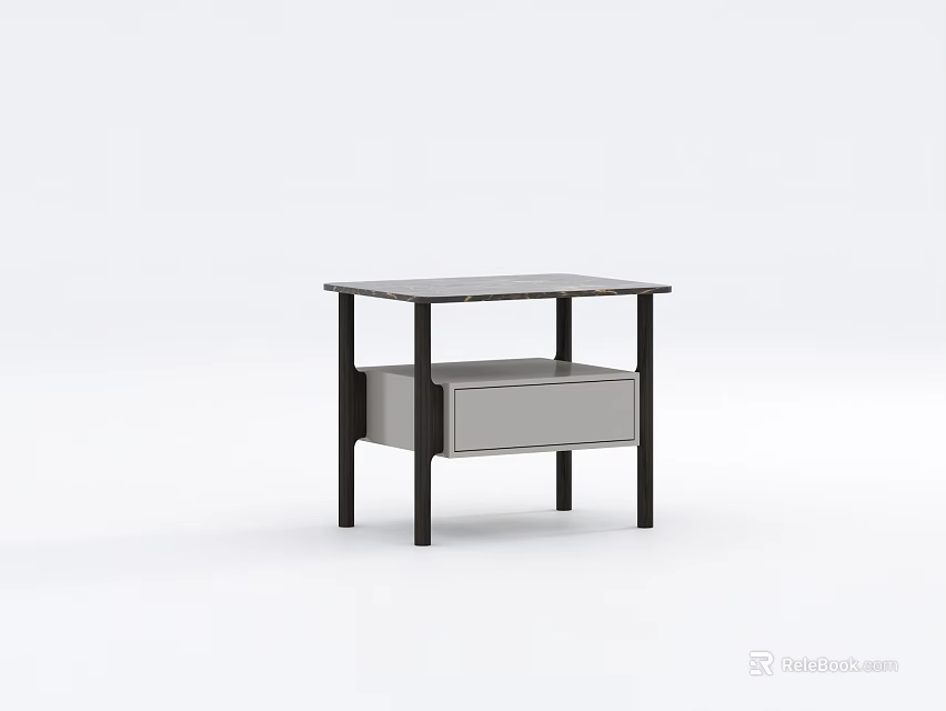 Modern Bedside Table With Gray Top Black Legs And Functional Drawer Design 3d model 