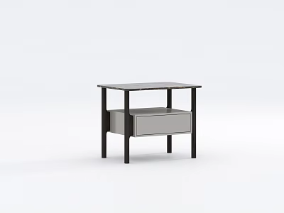 Modern Bedside Table With Gray Top Black Legs And Functional Drawer Design 3d model