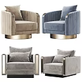 Elegant Modern Single Sofa Collection With Brass Base Pleated Design And Plush Pillows 3d model