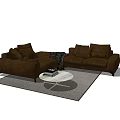 Brown Sectional Sofa with Plush Cushions Round Coffee Table and Gray Rug 3d model