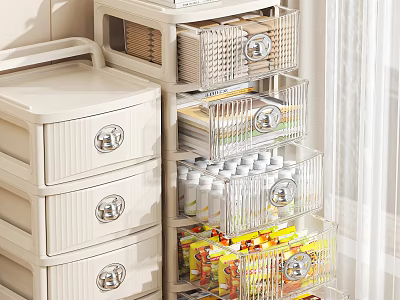 Modern Home Storage Lockers With Stackable Transparent Drawers For Snacks And Beverages 3d model
