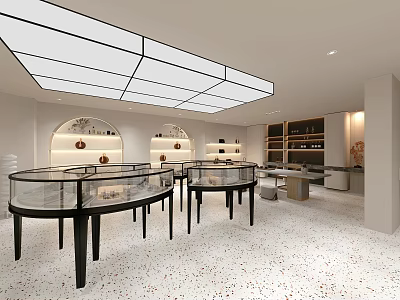 Luxury Boutique Interior With Glass Display Cases And Modern Lighting Fixtures 3d model