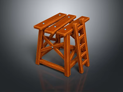 Wooden Ladder Stool With Cross Support Design And Sturdy Construction For Home Use 3d model